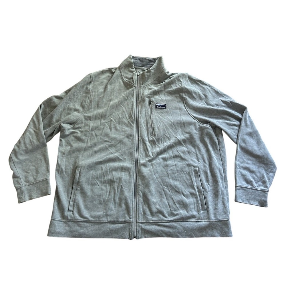 LL Bean Men's Full Zip Sweater Gray Size XXL Comfort Stretch Pique Outdoors Hike